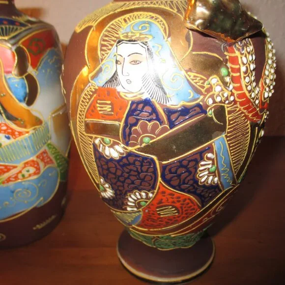 Two Antique Hand Painted Japanese Vases